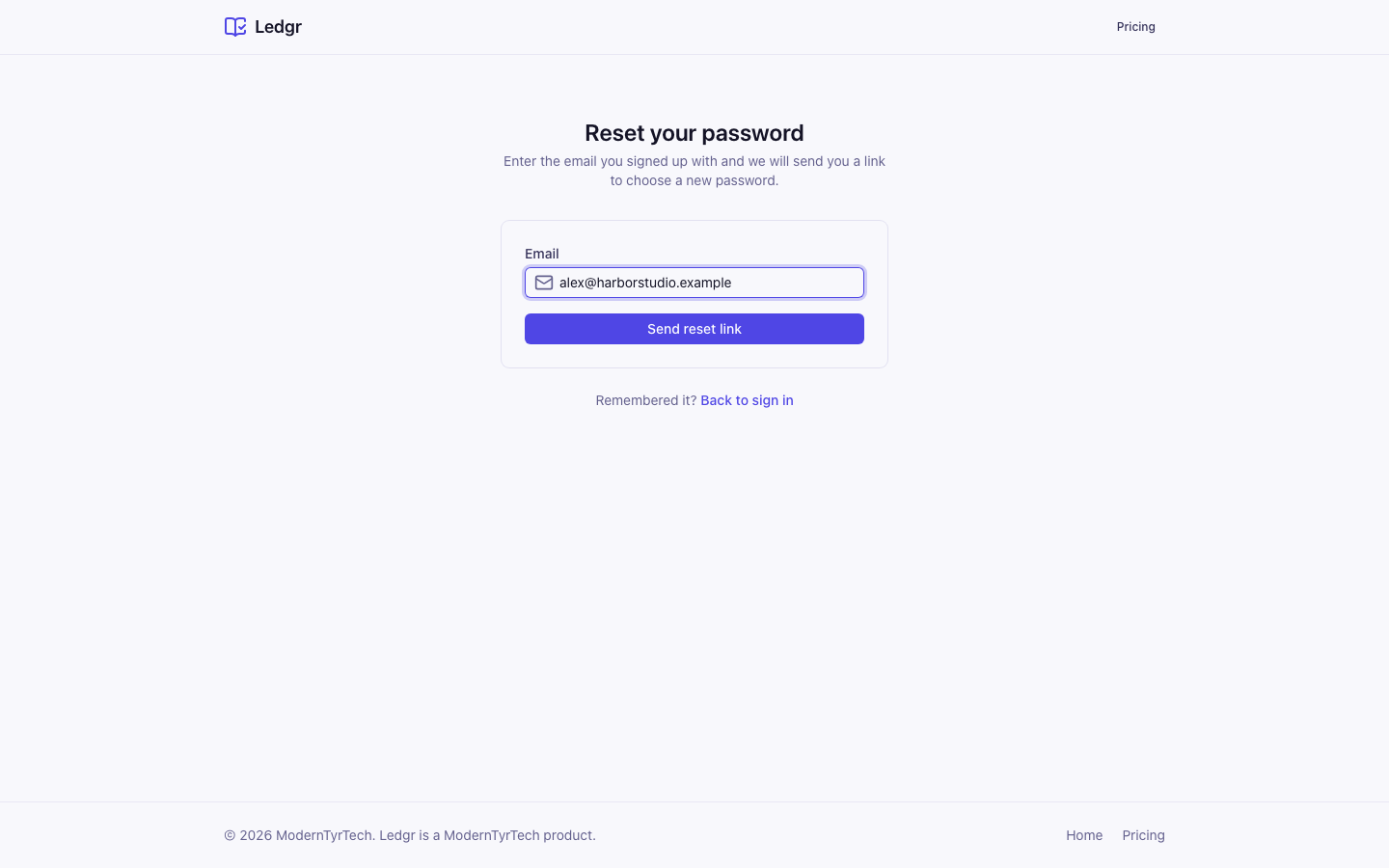 The Reset your password form with an email filled in