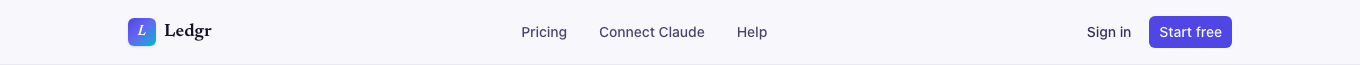 The Bookledo home page header with the Help link beside Pricing and Connect Claude